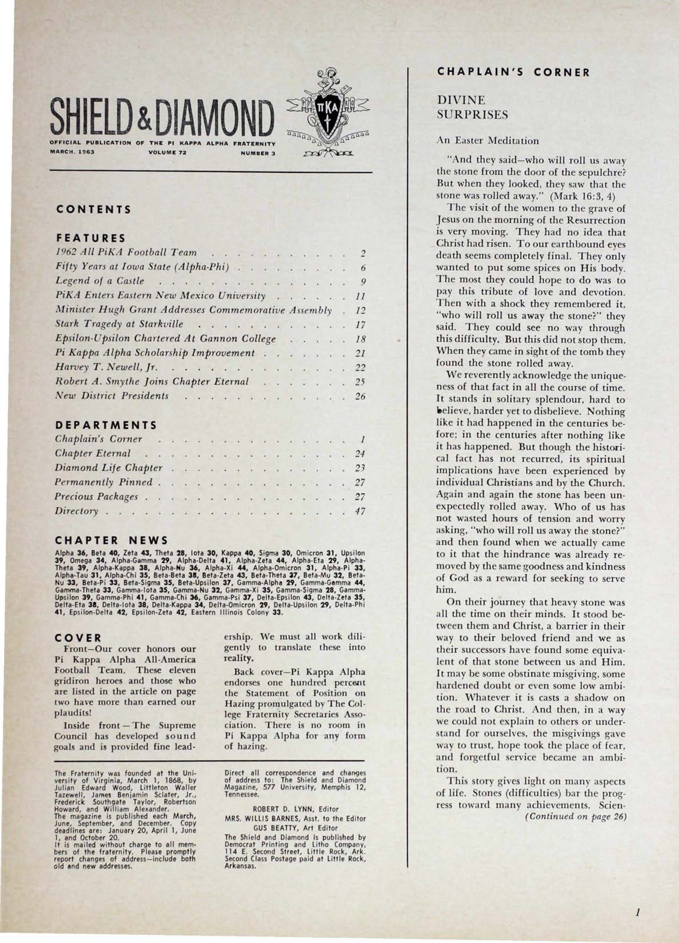 Chaplain's Corner, March 1963